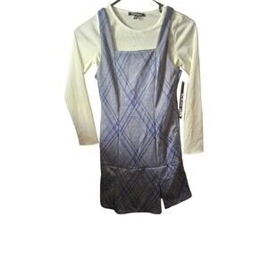 Size Medium Trixxi Girl blue plaid jumper style dress with long sleeves